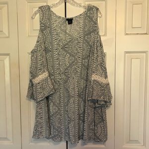 Print Bell Sleeve Cold Shoulder